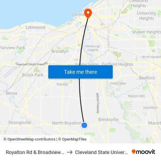 Royalton Rd & Broadview Rd to Cleveland State University map