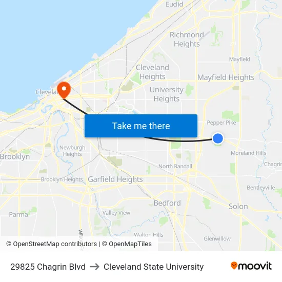 29825 Chagrin Blvd to Cleveland State University map