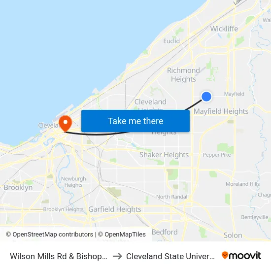 Wilson Mills Rd & Bishop Rd to Cleveland State University map