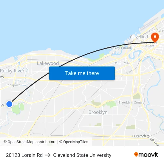 20123 Lorain Rd to Cleveland State University map