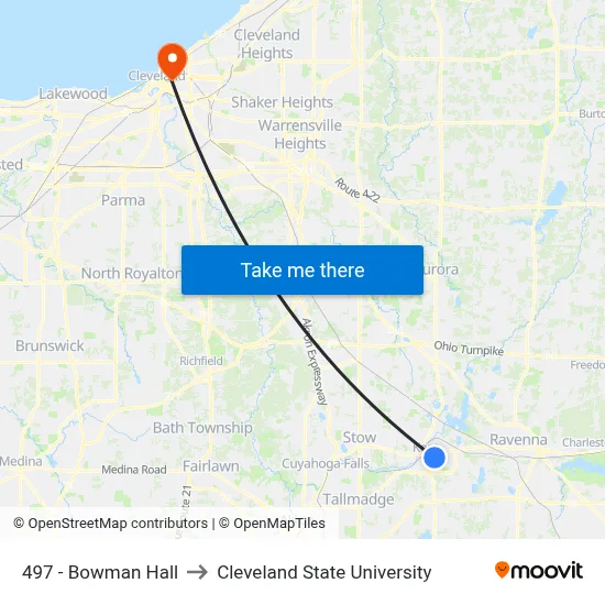 497 - Bowman Hall to Cleveland State University map
