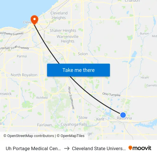 Uh Portage Medical Center to Cleveland State University map