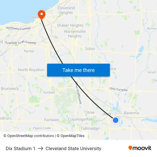 Dix Stadium 1 to Cleveland State University map