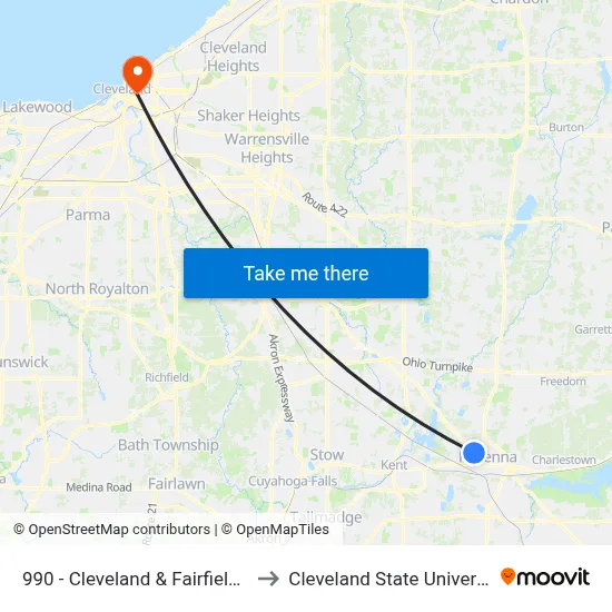 990 - Cleveland & Fairfield Sb to Cleveland State University map