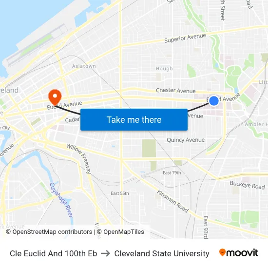 Cle Euclid And 100th Eb to Cleveland State University map