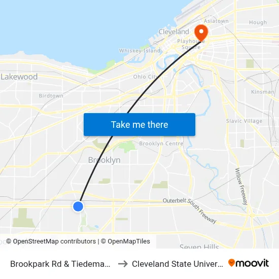 Brookpark Rd & Tiedeman Rd to Cleveland State University map