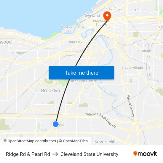 Ridge Rd & Pearl Rd to Cleveland State University map