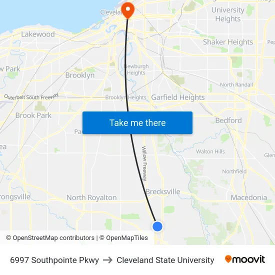 6997 Southpointe Pkwy to Cleveland State University map