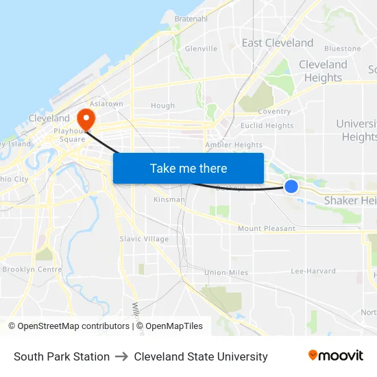 South Park Station to Cleveland State University map
