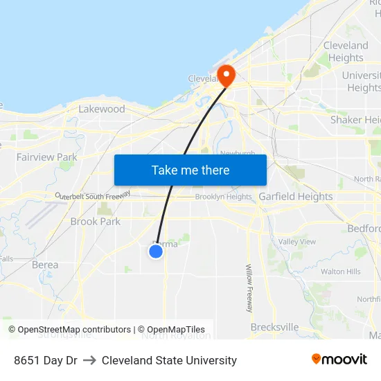 8651 Day Dr to Cleveland State University map