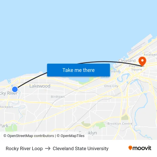 Rocky River Loop to Cleveland State University map