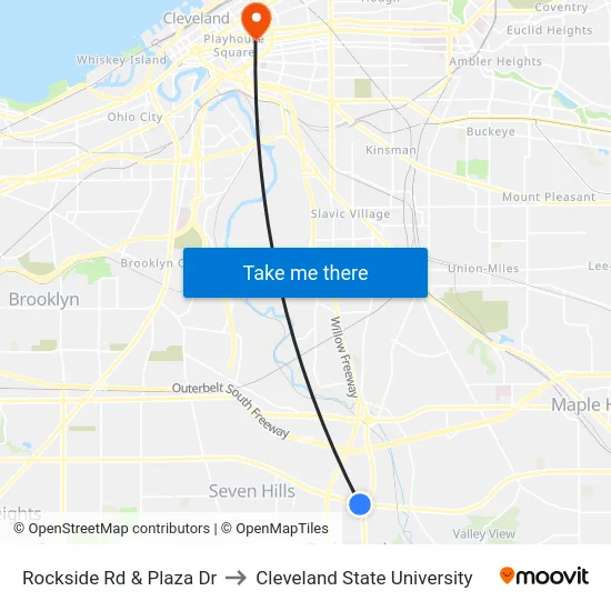 Rockside Rd & Plaza Dr to Cleveland State University map