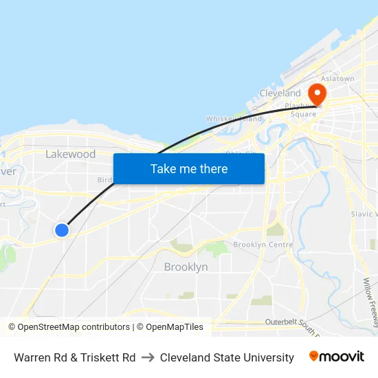 Warren Rd & Triskett Rd to Cleveland State University map