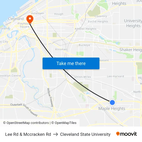 Lee Rd & Mccracken Rd to Cleveland State University map