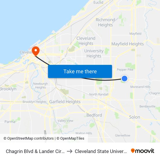 Chagrin Blvd & Lander Circle to Cleveland State University map