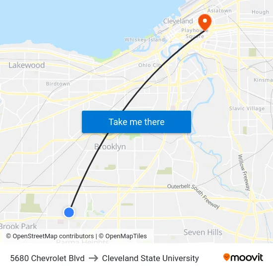5680 Chevrolet Blvd to Cleveland State University map