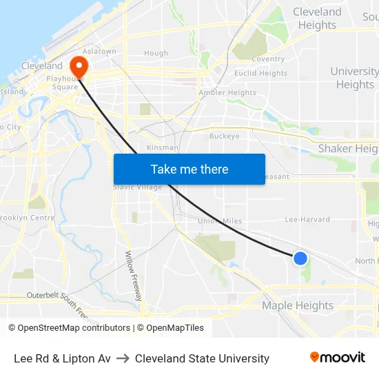 Lee Rd & Lipton Av to Cleveland State University map