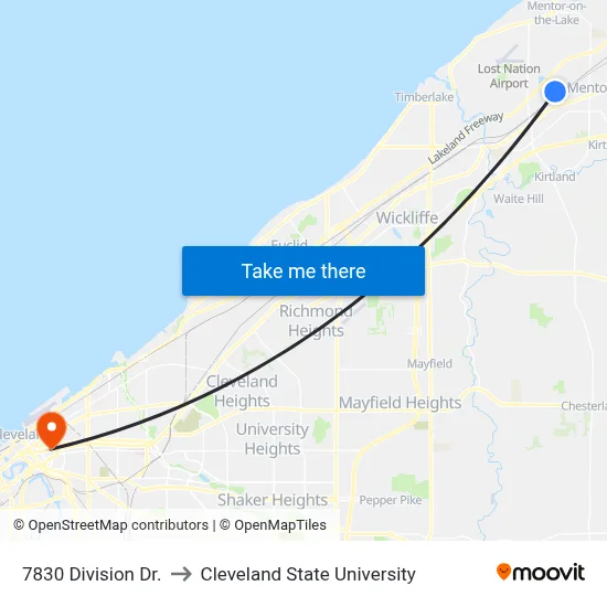 7830 Division Dr. to Cleveland State University map