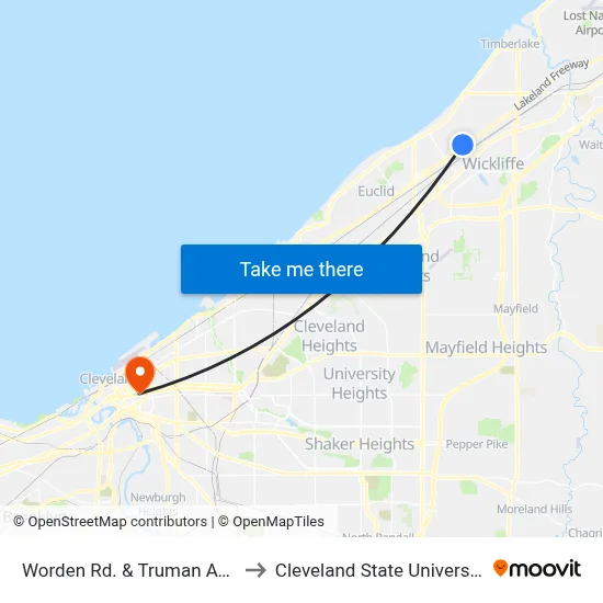 Worden Rd. & Truman Ave. to Cleveland State University map