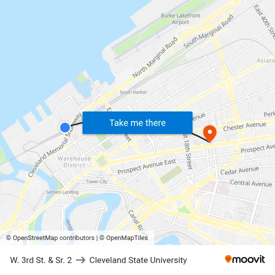 W. 3rd St. & Sr. 2 to Cleveland State University map