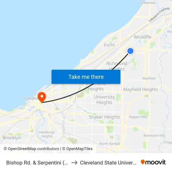 Bishop Rd. & Serpentini (Eb) to Cleveland State University map