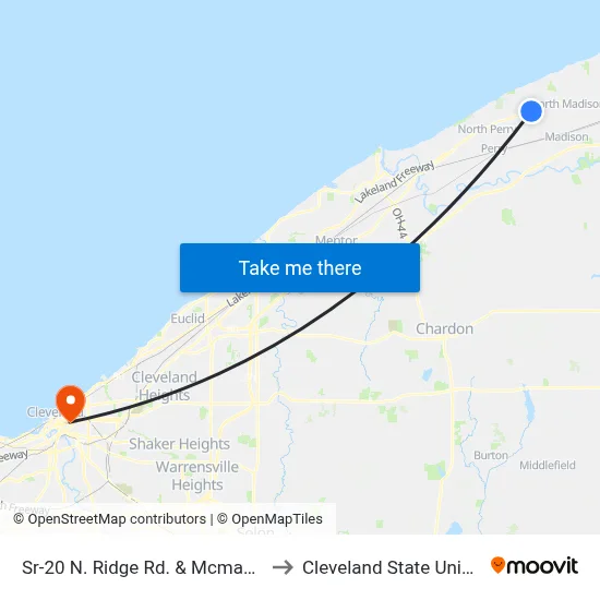 Sr-20 N. Ridge Rd. & Mcmackin Rd. to Cleveland State University map