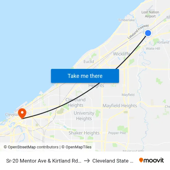 Sr-20 Mentor Ave & Kirtland Rd. (Nw Corner) to Cleveland State University map