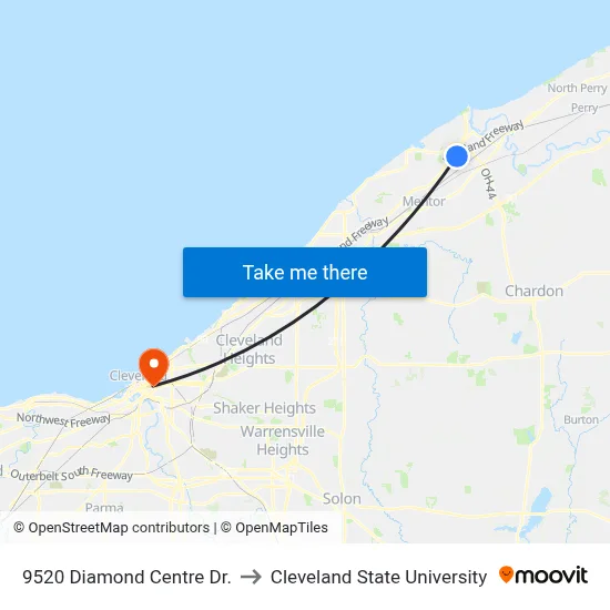 9520 Diamond Centre Dr. to Cleveland State University map