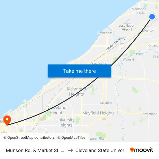 Munson Rd. & Market St. (Sb) to Cleveland State University map