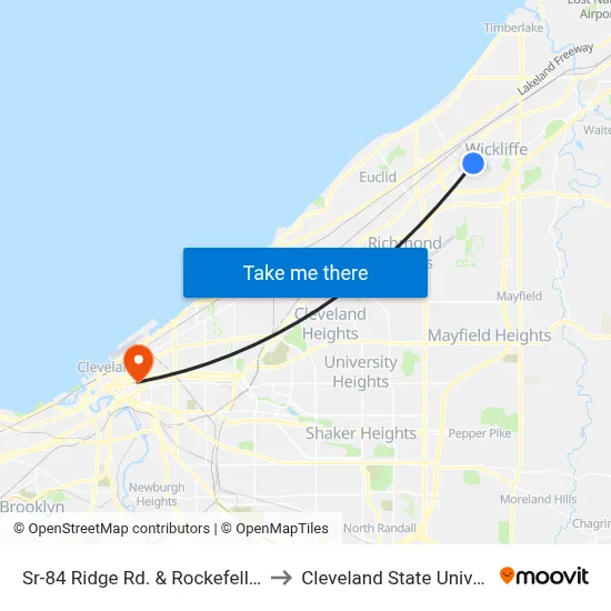 Sr-84 Ridge Rd. & Rockefeller Rd. to Cleveland State University map