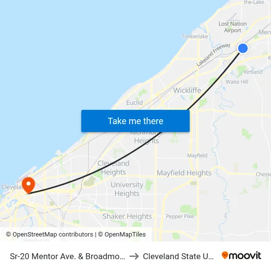 Sr-20 Mentor Ave. & Broadmoor Rd. (Eb) to Cleveland State University map