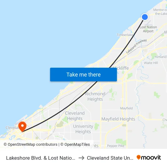 Lakeshore Blvd. & Lost Nation Rd. (Eb) to Cleveland State University map