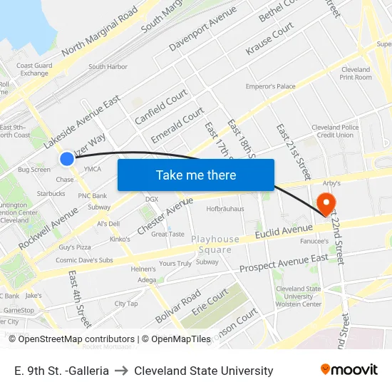 E. 9th St. -Galleria to Cleveland State University map