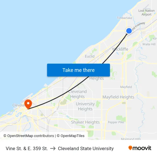 Vine St. & E. 359 St. to Cleveland State University map