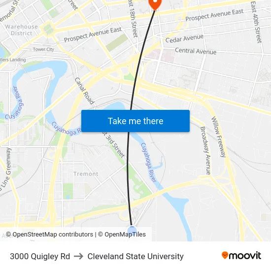 3000 Quigley Rd to Cleveland State University map