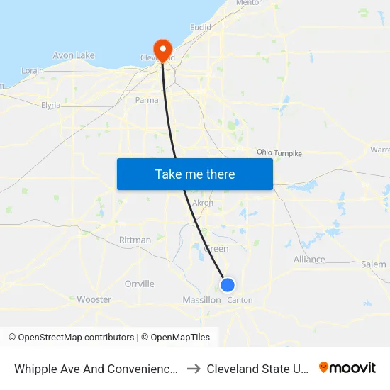 Whipple Ave And Convenience Circle NW to Cleveland State University map
