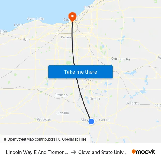 Lincoln Way E And Tremont Ave to Cleveland State University map