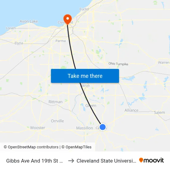 Gibbs Ave And 19th St NE to Cleveland State University map