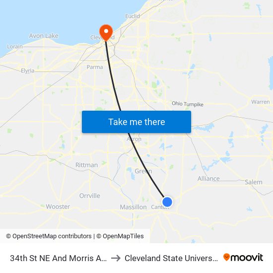 34th St NE And Morris Ave to Cleveland State University map