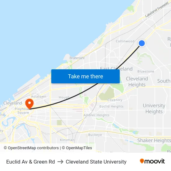 Euclid Av & Green Rd to Cleveland State University map