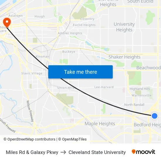 Miles Rd & Galaxy Pkwy to Cleveland State University map