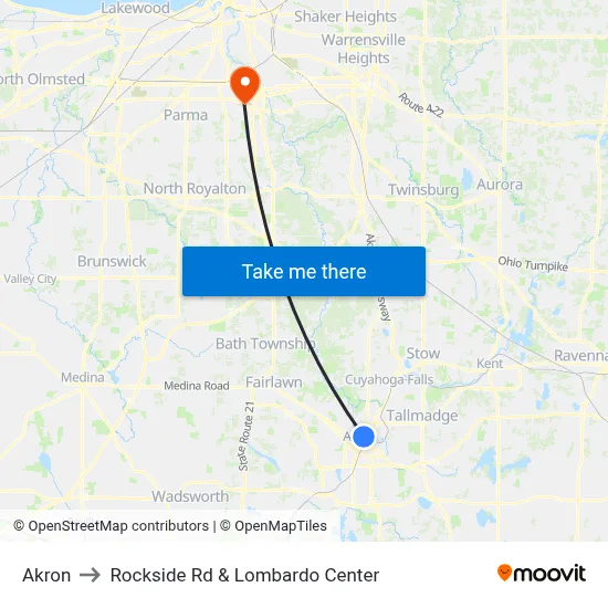 Akron to Rockside Rd & Lombardo Center map