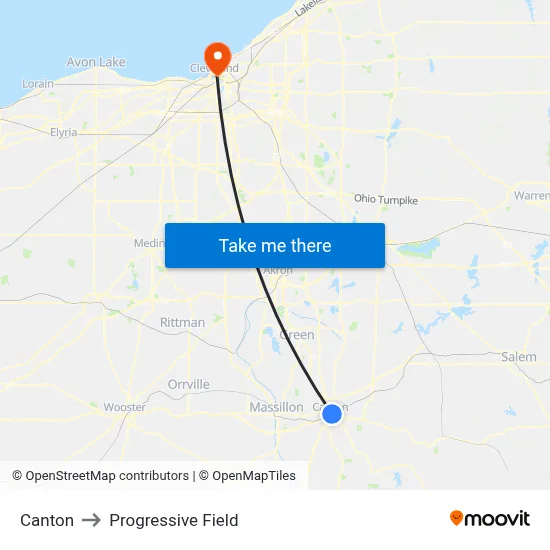 Canton to Progressive Field map