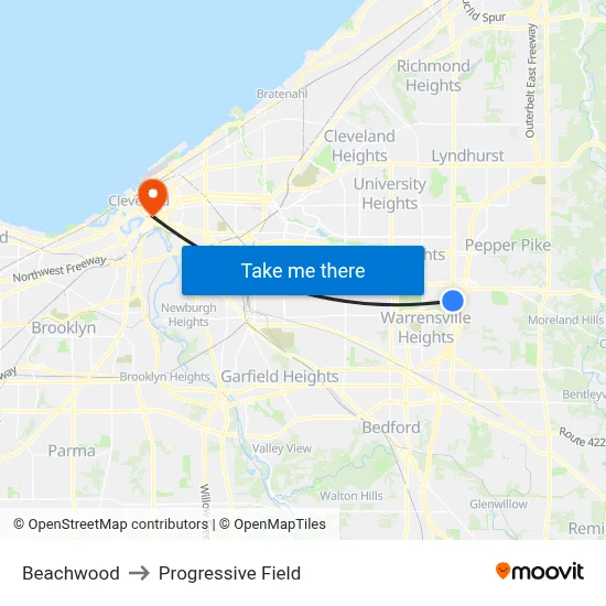 Beachwood to Progressive Field map
