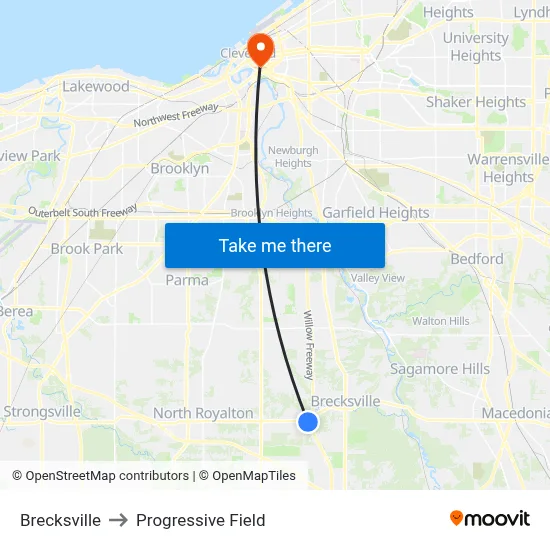 Brecksville to Progressive Field map