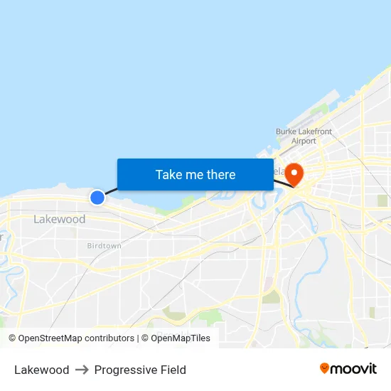 Lakewood to Progressive Field map
