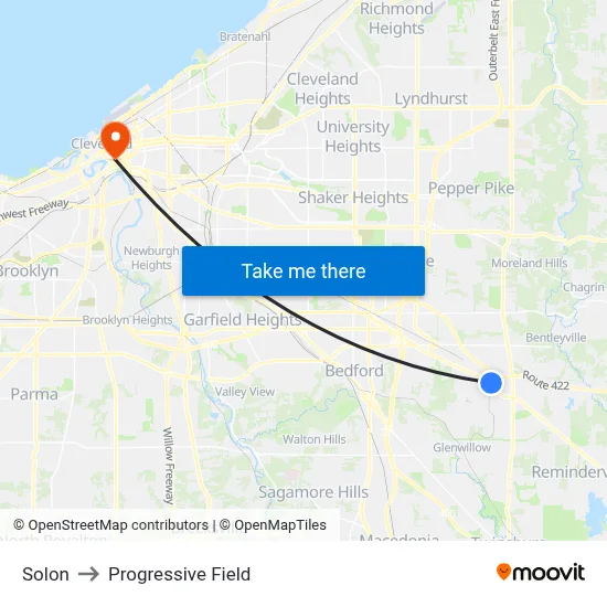 Solon to Progressive Field map