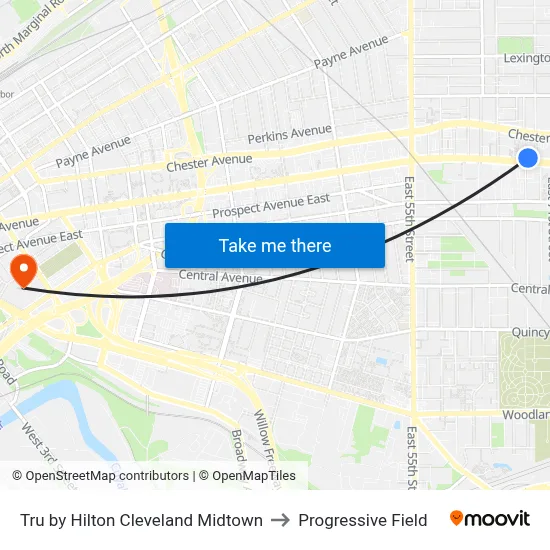 Tru by Hilton Cleveland Midtown to Progressive Field map