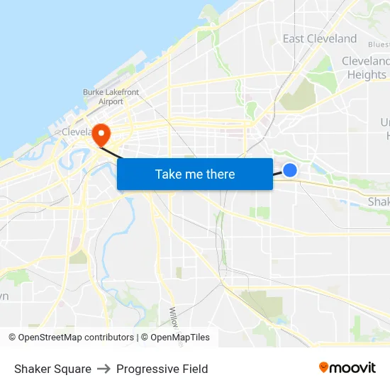 Shaker Square to Progressive Field map