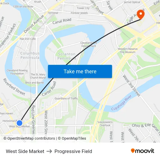 West Side Market to Progressive Field map